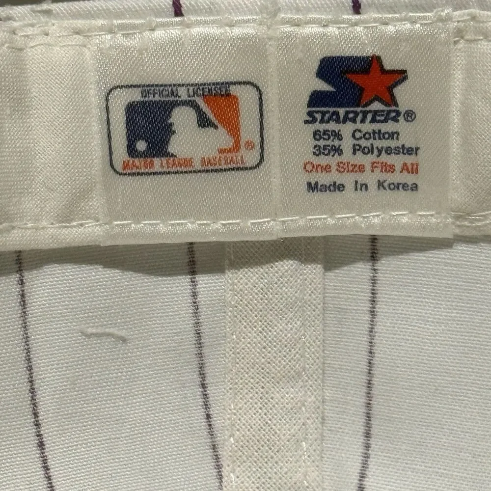 Vintage 90s Colorado Rockies Starter Snapback Hat White Purple Pinstripe NOS NWT